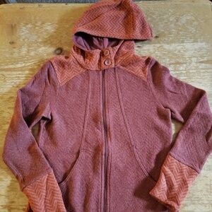 Prana Herringbone Zip Wool Sweater Small Rust